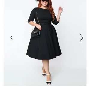 Unique Vintage Plus Size 1950s Black Devon Swing Dress 3X/20
